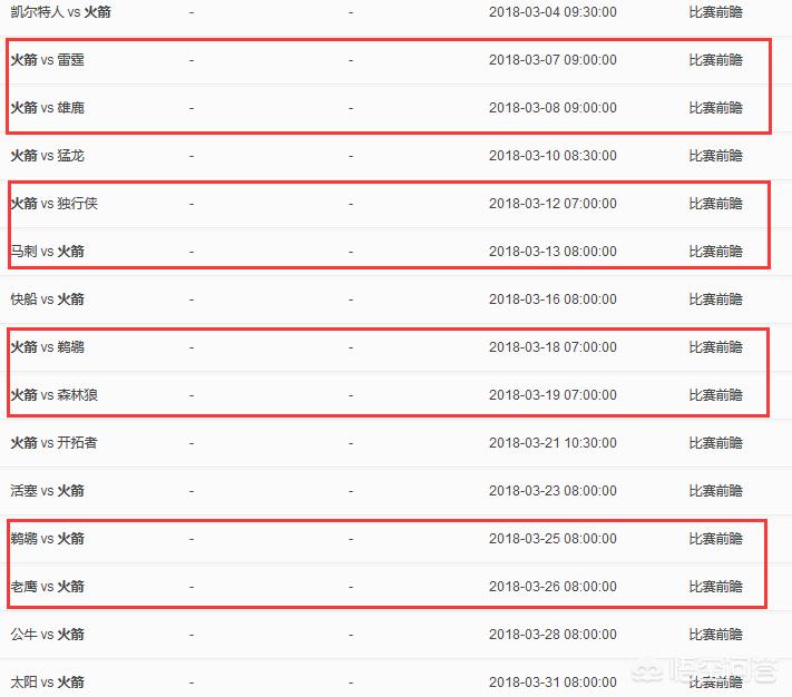 火箭赛程2019-2020:火箭赛程安排表